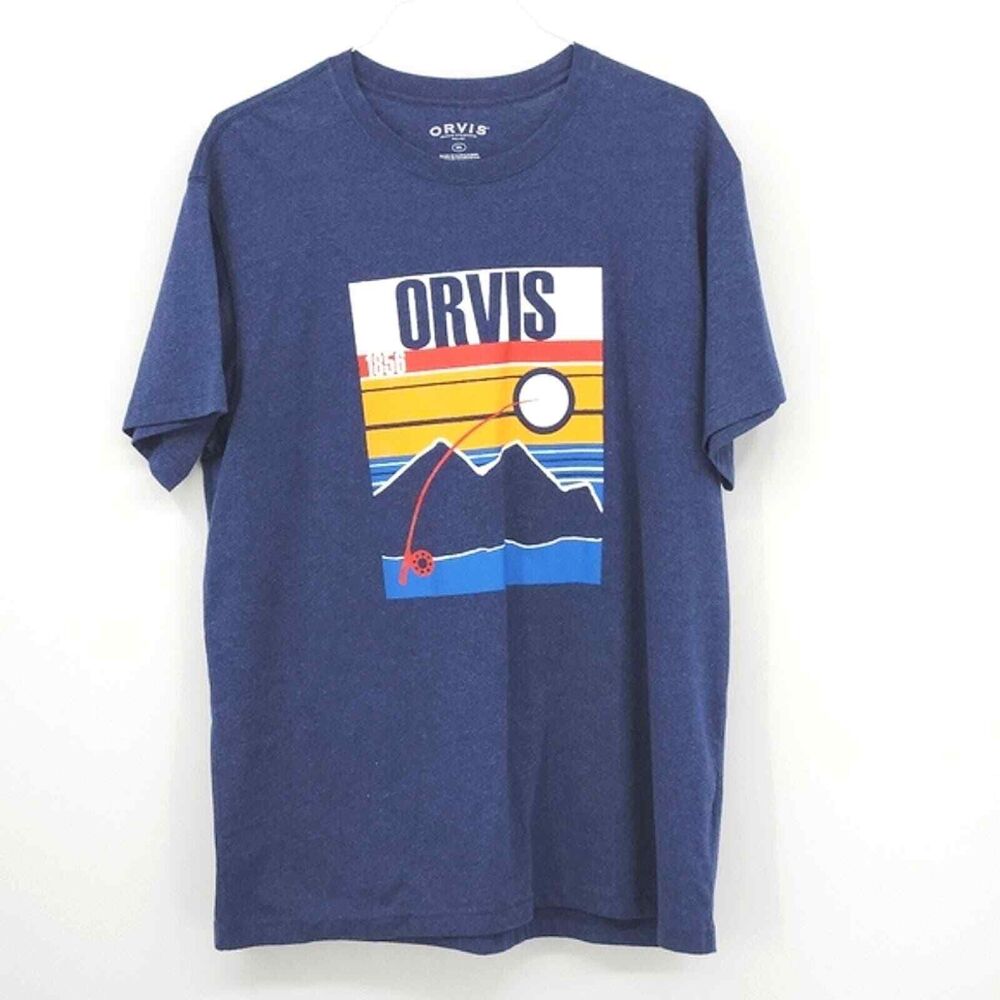 Orvis Classic Fit 1856 Fly Fishing Graphic Mountain T Shirt Blue Mens Size XL